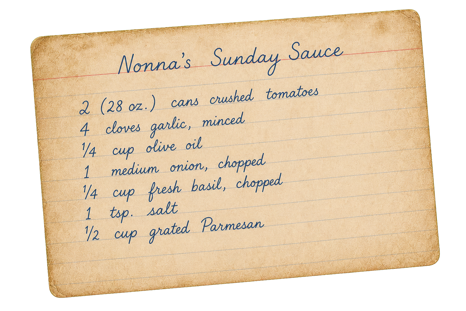 Nonna's handwritten Sunday Sauce recipe