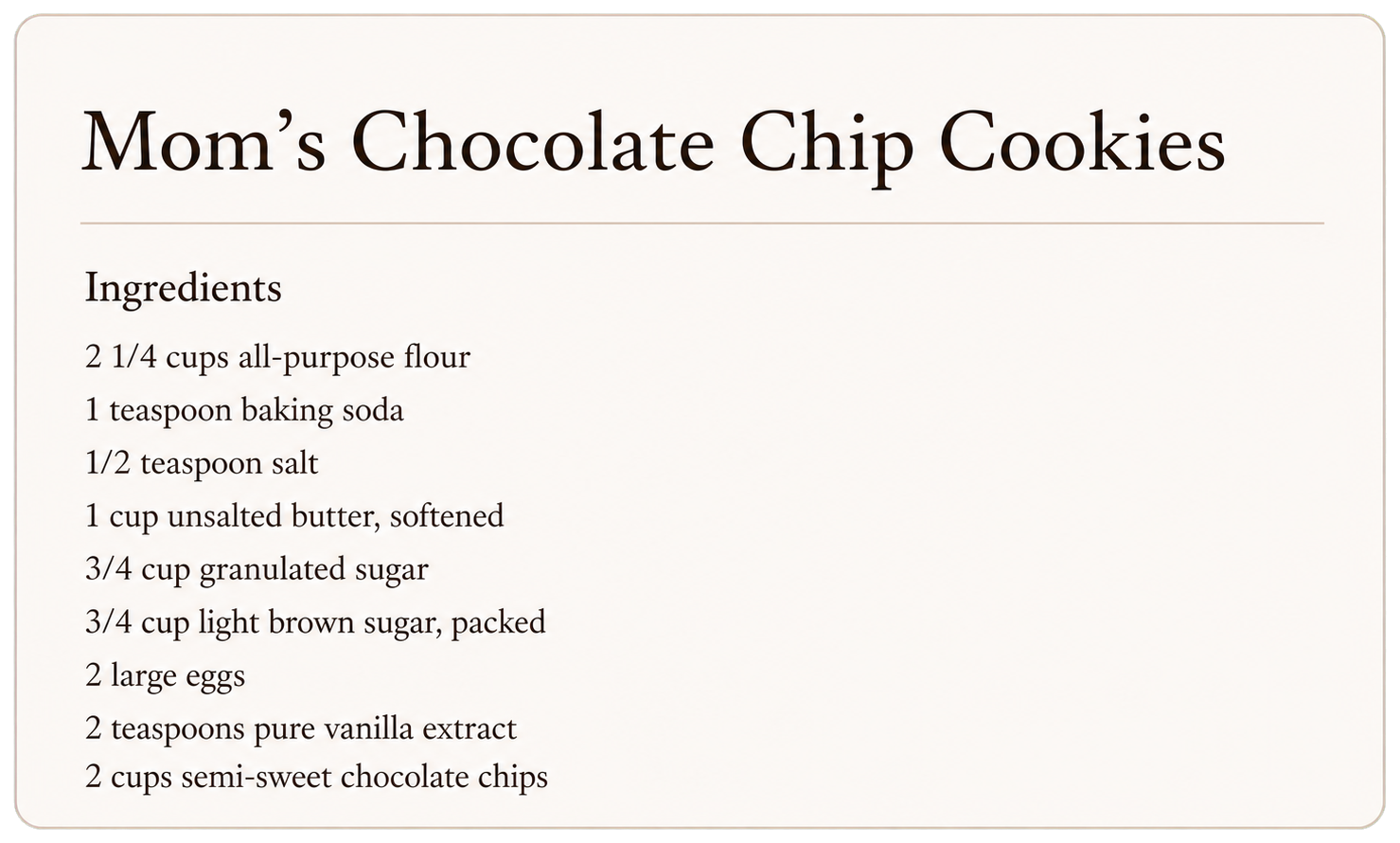 Digitally preserved recipe