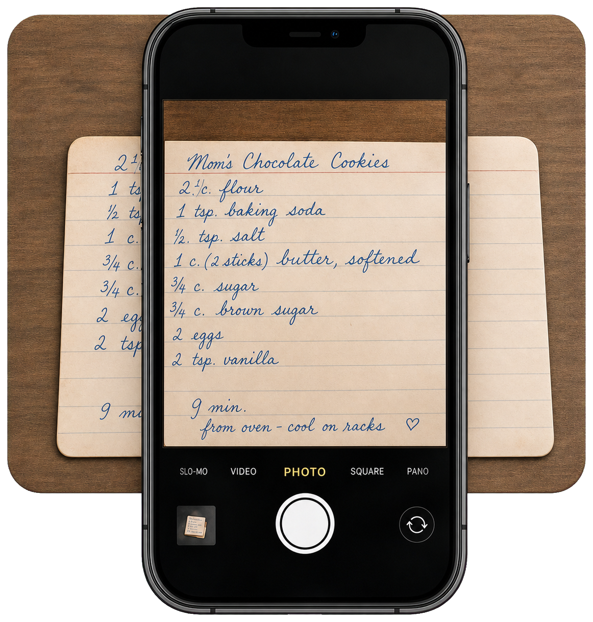 A phone scanning a handwritten recipe card